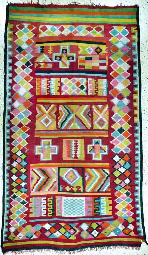 Kelim antiguo, Marruecos, principios del siglo XX, lana sobre lana, aprox. 330 x 185 cm, decolorado, EHZ: