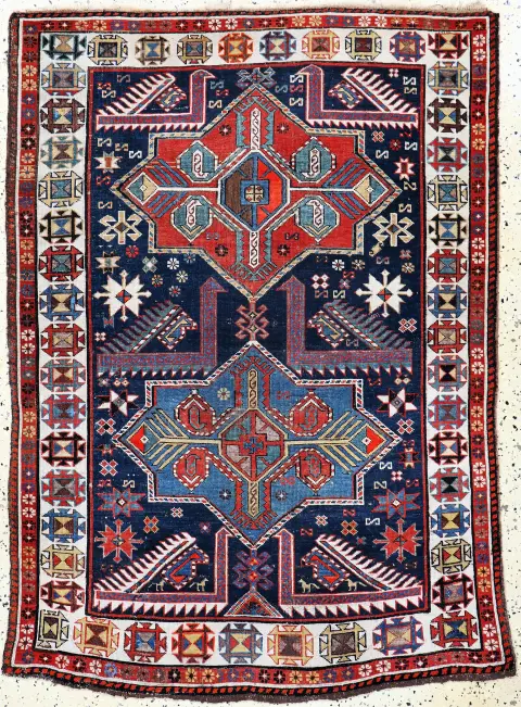 "Akstafa" Kazak antiguo, Cáucaso, siglo XIX, lana sobre lana, aprox. 160 x 117 cm, estado: 2-3,