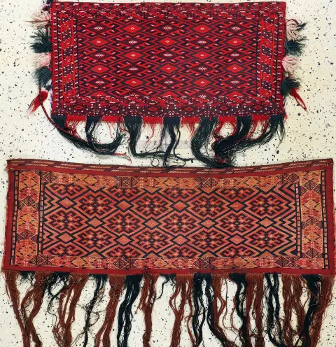 2 lotes Torba, Turkmenistán, mediados del siglo XX, lana sobre lana, aprox. 120 x 40 cm, EHZ: 2
