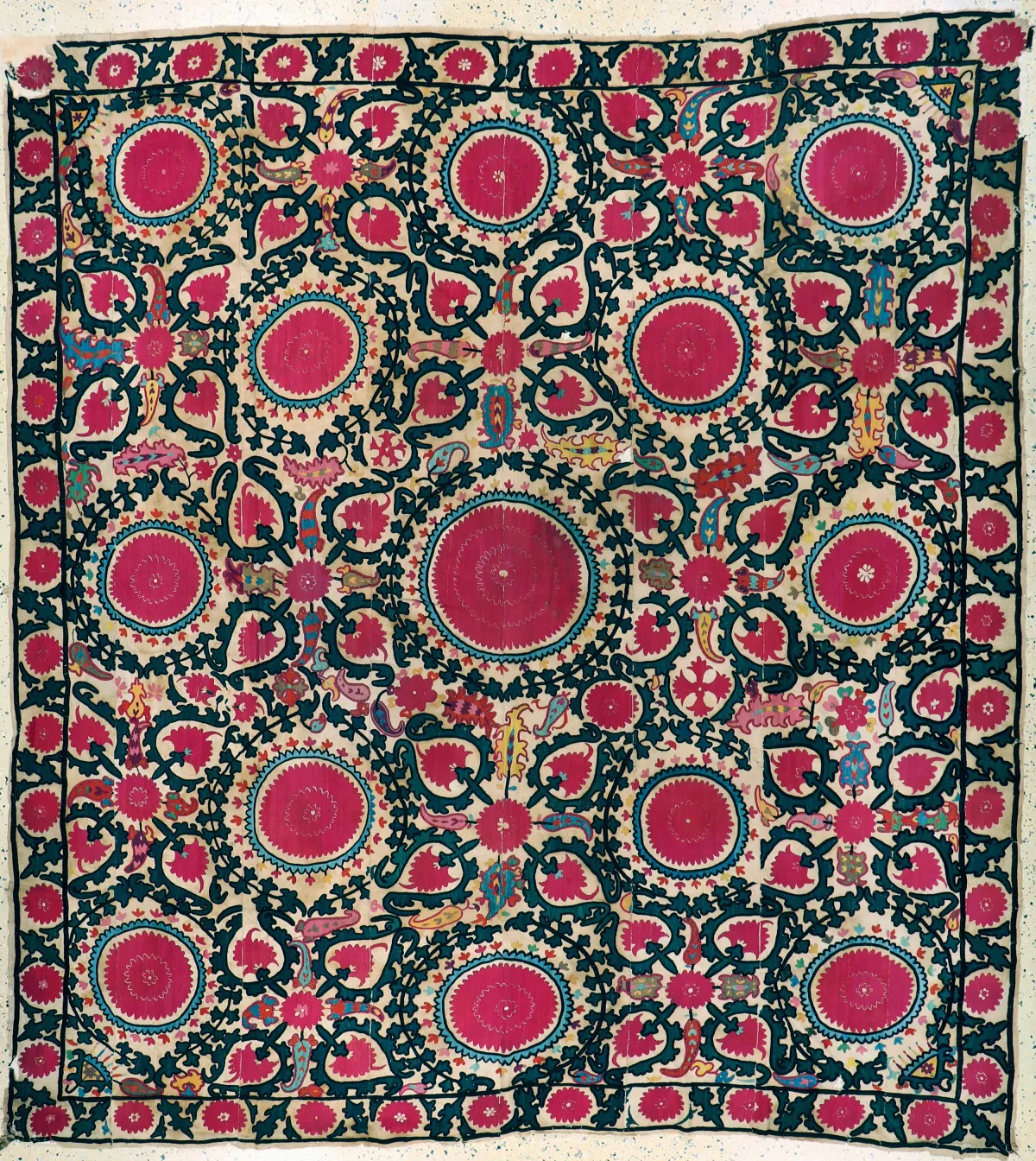 Taschkent-Susani antiguo, Uzbekistán, siglo XIX, bordado de seda sobre tejido de algodón de 8