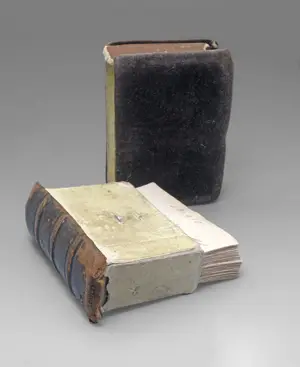"Biblia" a miniaturní knihy – pouzdro na miniaturní knihy ve tvaru bible, naplněné cca 100 rukopisnými lístky