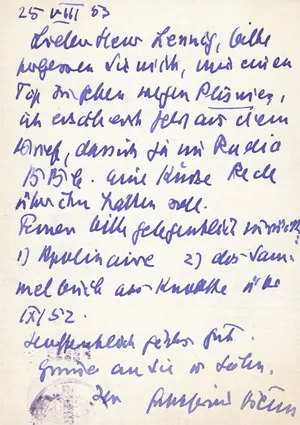 Benn, Gottfried – Pocztówka do Waltera Lenniga. 1953