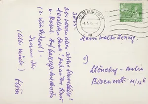 Benn, Gottfried – Pocztówka widokowa z Bayrischer Platz do Waltera Lenniga. 1955