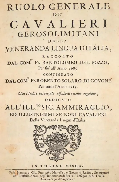 Dal Pozzo,B. – Ruolo generale de' Cavalieri Gerosolimitani della Veneranda lingua d'Italia