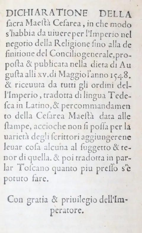Karel V. – Dichiaratione della sacra Maesta Cesearea, in che modo s'habbia da uiuere per l'Imperio nel negotio della reli