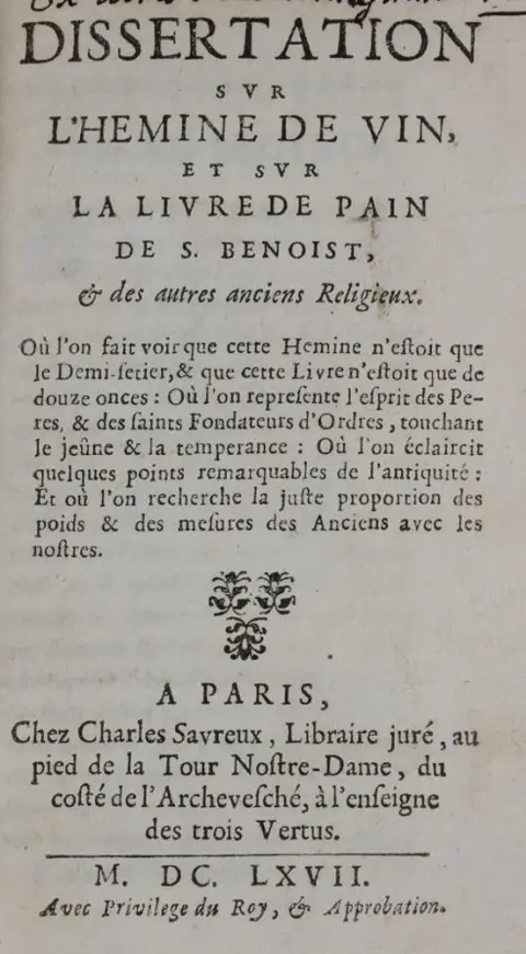 (Lancelot,C.). Dissertation sur l'hemine de vin, et sur la livre de pain de S. Benoist, & des autres anciens religieux