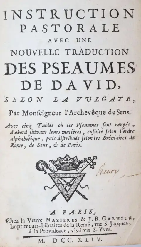 (Languet de Gergy,J.J.). Instruction pastorale avec une nouvelle traduction des pseaumes de David, selon la vulgate par Monseigneur l'Archevêque de Sens