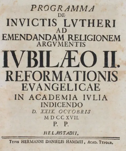 Programma – De Invictis Lutheri Ad Emendandam Religionem Argumentis Iubilaeo II