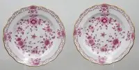 2 platos llanos Meissen Indisch Purpur con borde dorado y decoración