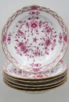6 platos llanos Meissen Indisch Purpur con borde dorado y decoración