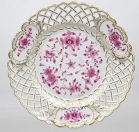 Plato calado ciudad de Meissen indio púrpura con oro