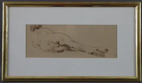 PELLEGRINI, ALFRED HEINRICH. - Liggende akt, kridt på papir.