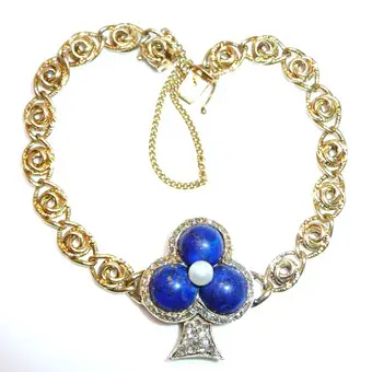 Antik narukvica od zlata 585, 6 ct, lapis lazuli 0,65 ct, dijamanti, 17 cm, 13 g