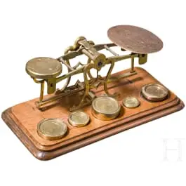 Viktorianische Tisch-Balkenwaage, England, Brighton, Childs & Son, spätes 19. Jhdt. (ca. 1880–1900)