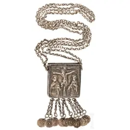 Silber- und Nielloanhänger (Reliquiar) mit Kreuzigung Christi, wohl Russland, 18. Jhdt.