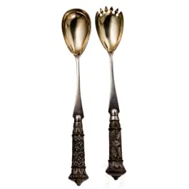 2件套沙拉餐具,炻器手柄,俄罗斯,圣彼得堡,1885年