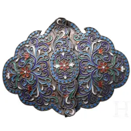 Cloisonne-Email-Gürtelschließe, Russland, Moskau, Semen Kazkow, 1908 - 1917