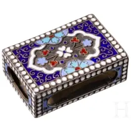 Cloisonné-Email-Streichholzschachtel, Russland, Moskau, Wasili Agafonow, 1896-1908