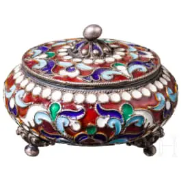 Cloisonné-Email-Pillendose, Russland, um 1890