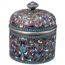 Cloisonné-Deckeldose, Russland, Moskau, Gustav Klingert, 1896-1908