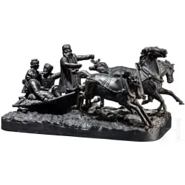 Große Troika-Figurengruppe, Gusseisenskulptur, Russland, Eisenwerke Kasli, datiert 1900