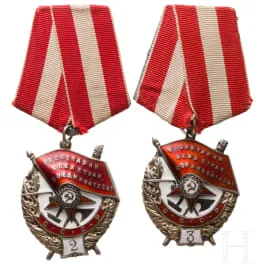 Groupe de deux ordres du Drapeau rouge pour double et triple attribution, URSS, à partir de 1943