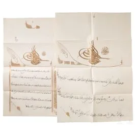 Deux certificats de décoration ottomans pour le lieutenant de vaisseau von Koch, datés 1901