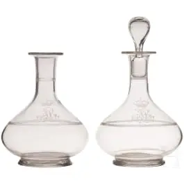 Prinz und Prinzessin Alfons von Bayern - zwei Rotwein-Karaffen