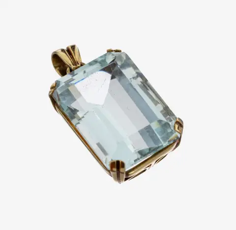 Pendentif aigue-marine en or 14 kt, années 1950, or 585/000, aigue-marine taille escalier