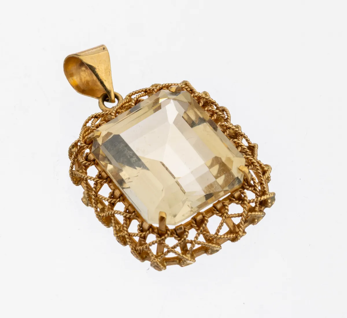 Pendentif citrine en or 18 kt, or 750/000, citrine taille escalier, monture