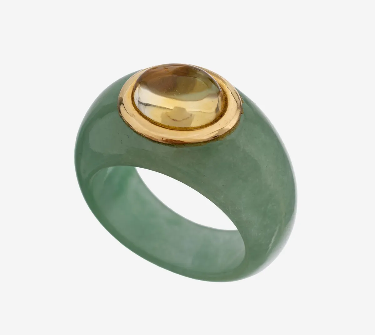 Bague jade-citrine, anneau en une seule pièce de jade, tête avec une citrine-