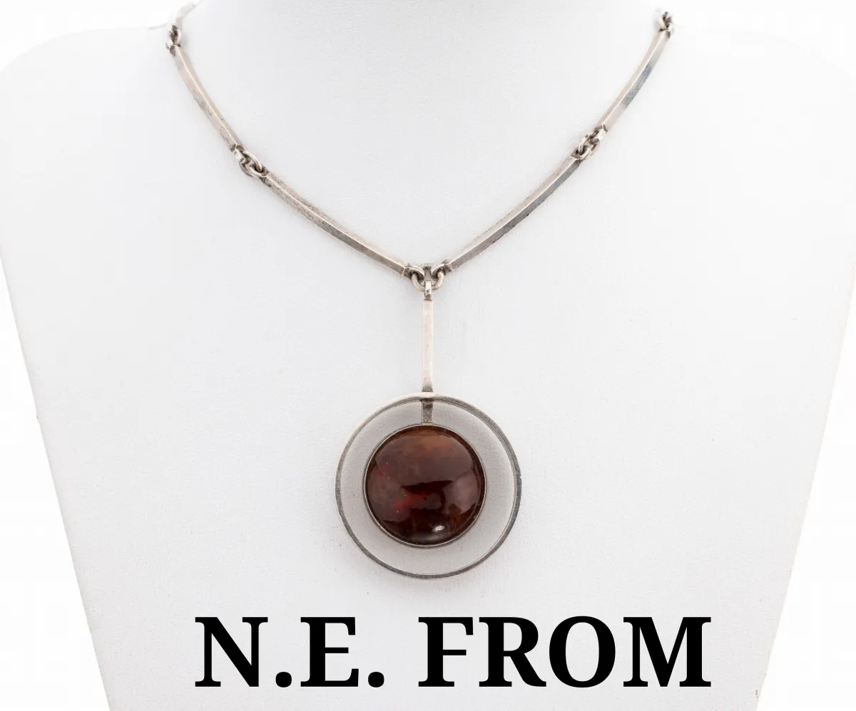 Collier en ambre, Danemark, années 1960-70, argent 925, simple intemporel