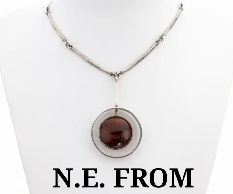 Collier en ambre, Danemark, années 1960-70, argent 925, simple intemporel