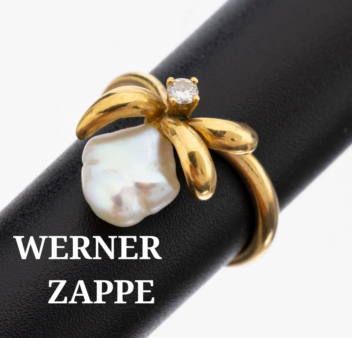 18 kt Gold WERNER ZAPPE Perl-Brillant-Ring, GG 750/000, barocke Süßwasserzuchtperle,