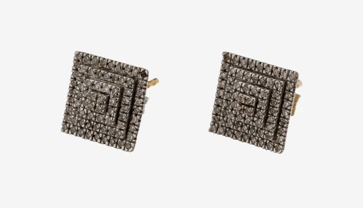 Paar 9 kt Gold Diamant-Ohrstecker, GG 375/000, schauseitig rhod., 143 8/8-Diamanten