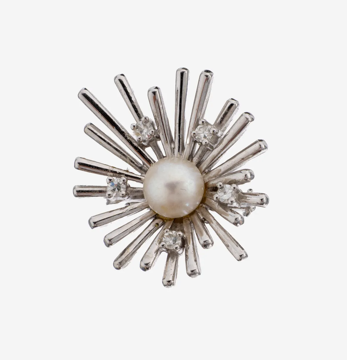 14 kt gouden parel-diamant kettingverkorter, witgoud 585/000, abstract design, centraal