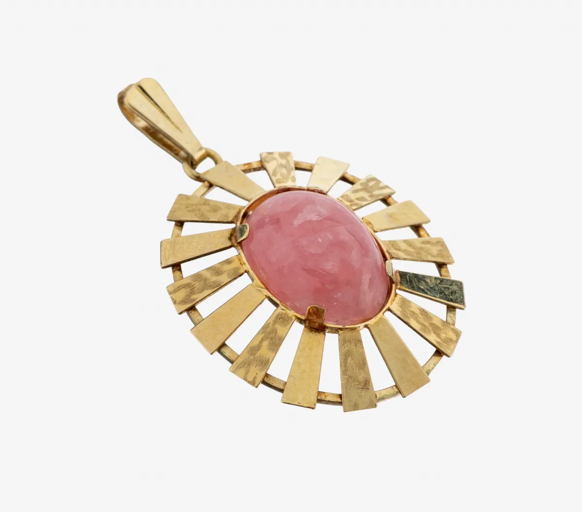 14 kt goud rhodochrosiet hanger, GG 585/000, ovale cabochon, opengewerkte zetting,