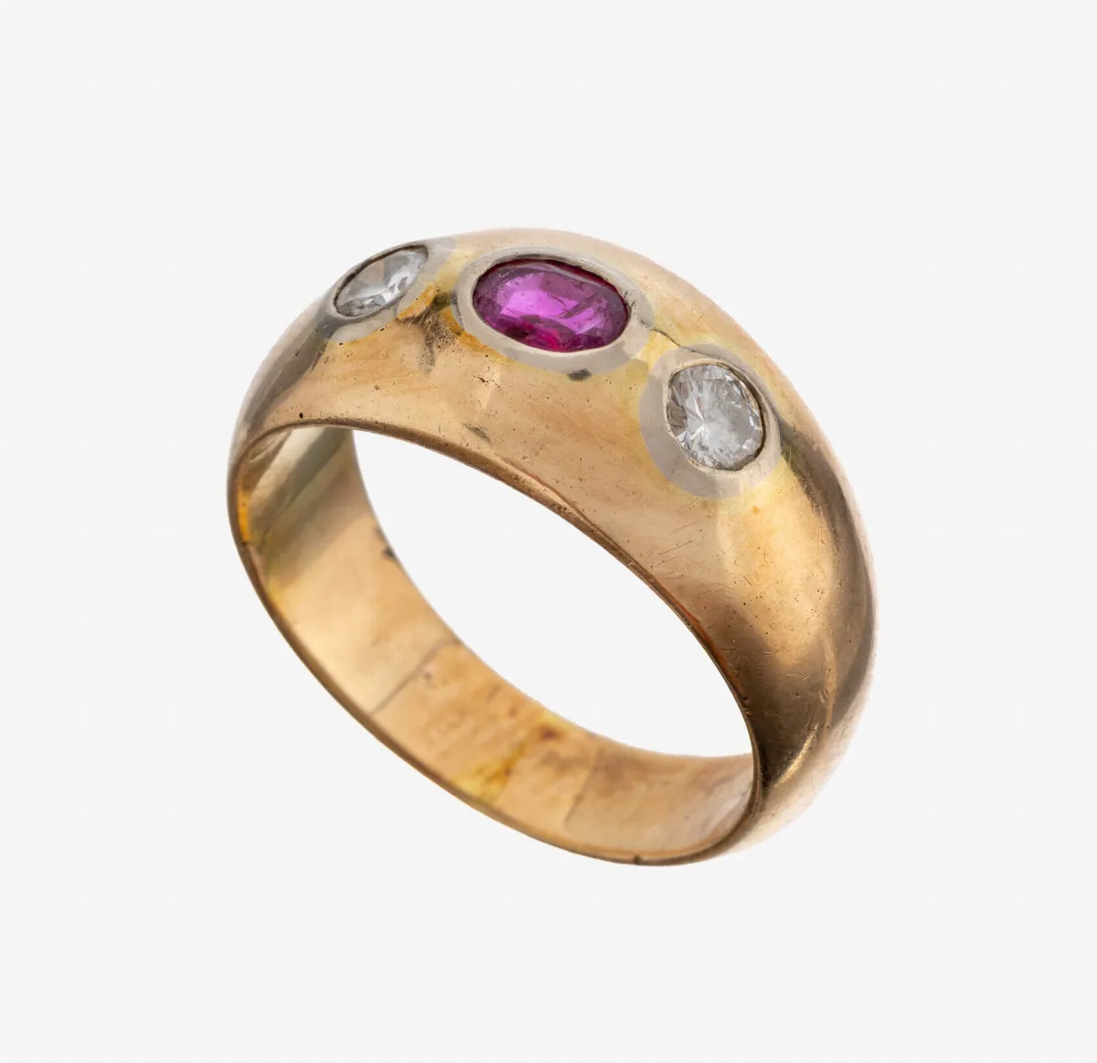 14 kt gold ruby-brilliant ring, yellow gold 585/000, oval faceted ruby approx. 0.20 ct, 2