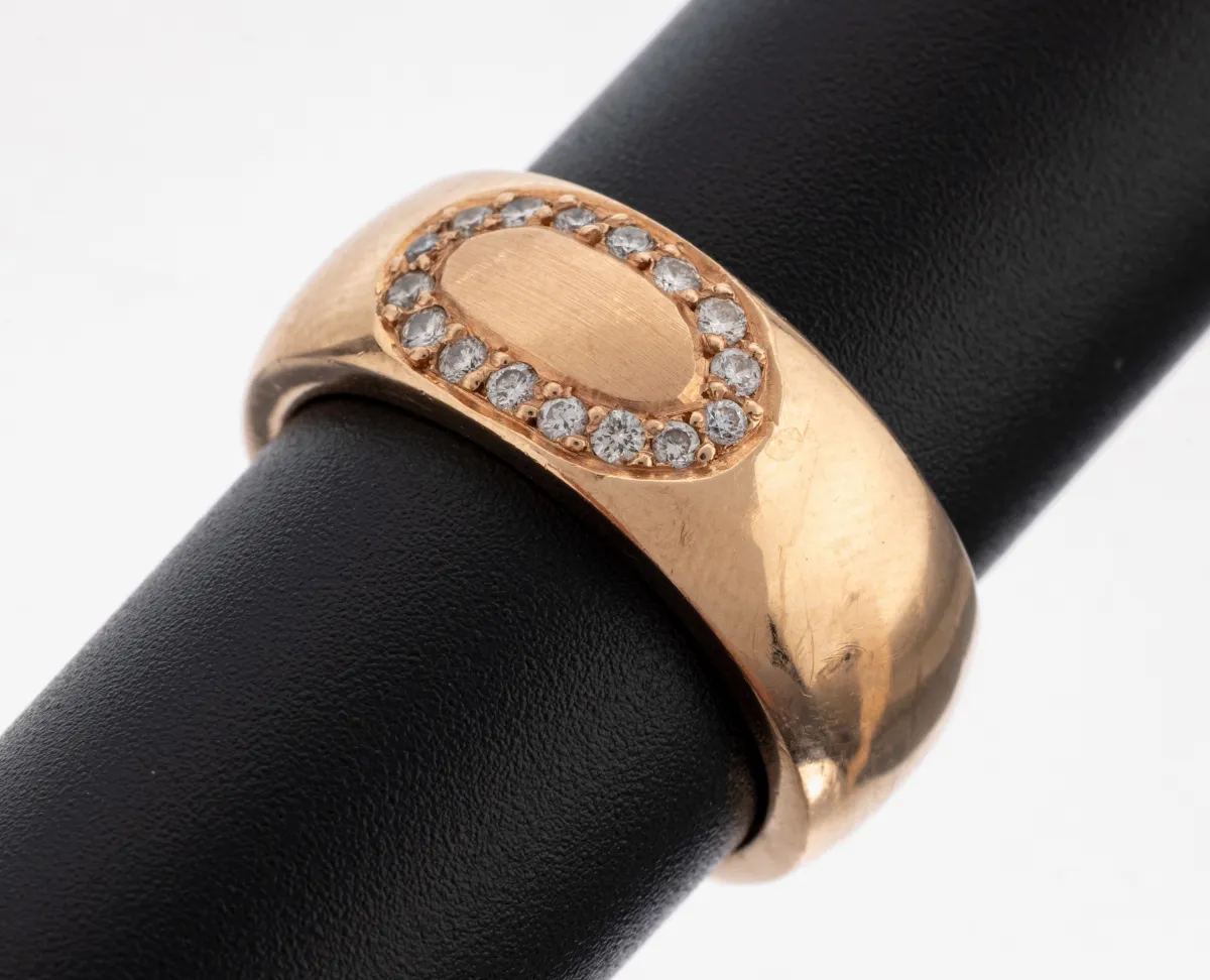 14 kt gold diamond ring, YG 585/000 hallm., 16 diamonds total approx. 0.16 ct white/si, RW