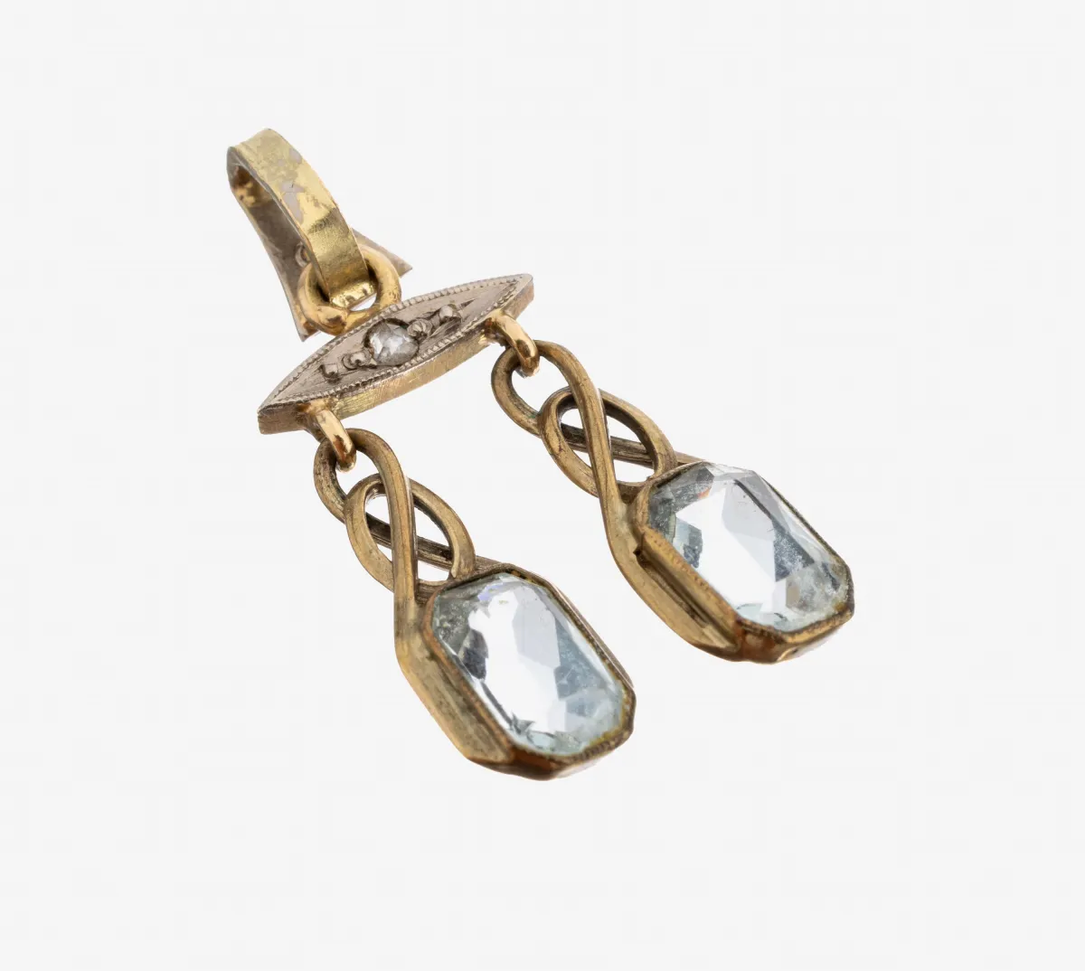 14 kt gold aquamarine diamond pendant, circa 1920, gold 585/000, 2 movable pendants