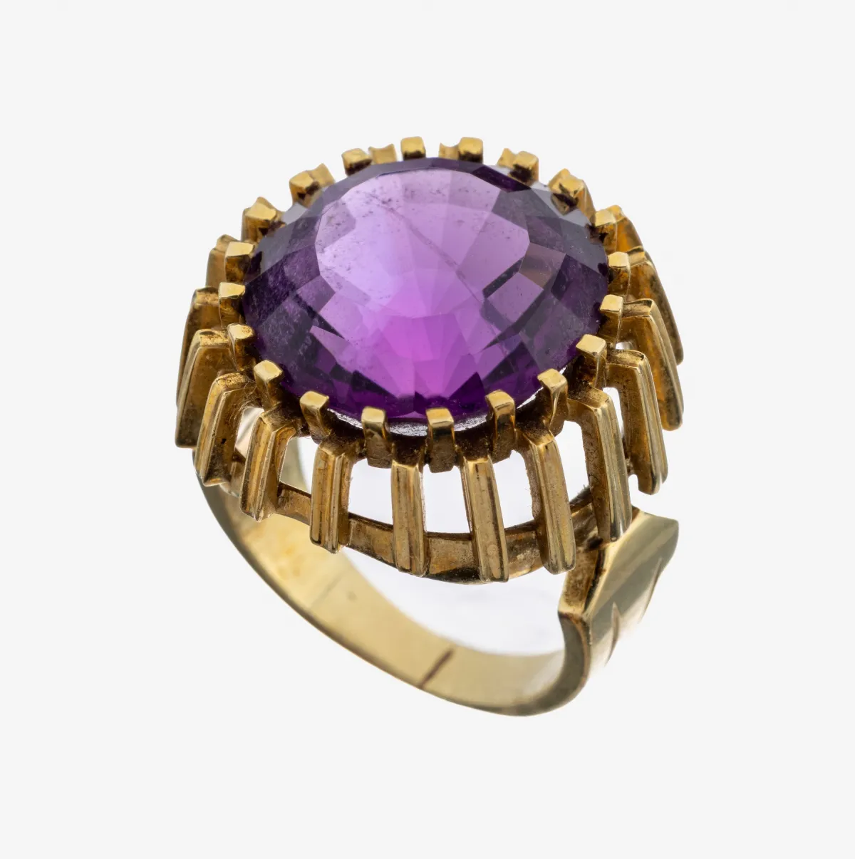 Bague améthyste en or 14 kt, GG 585/000, améthyste taille escalier ronde, monture