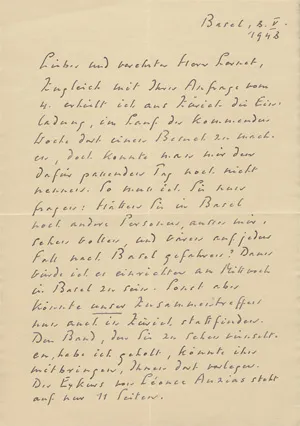 Lang, Siegfried – Dopis a karta + příloha. 1948