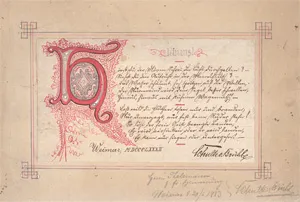 Schulte vom Brühl, Walter – Signed and calligraphically decorated poem manuscript. 1883