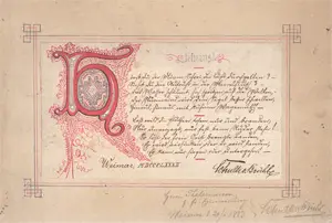 Schulte vom Brühl, Walter – Gesigneerd en kalligrafisch versierd gedichthandschrift. 1883