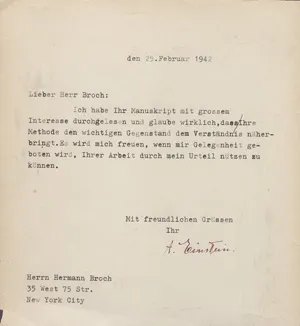 Einstein, Albert – Dopis Hermannu Brochovi. 1942