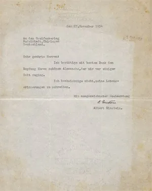 Einstein, Albert – Brief an den Greifen-Verlag. 1954