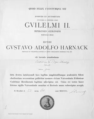 Harnack, Adolf von – Signierte Urkunde. 1900