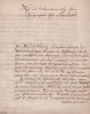 Kleist, Friedrich Konrad von – Brief an einen Präsidenten. 1753