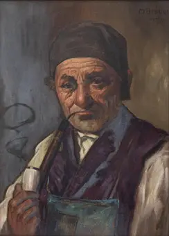 M. Brauer, Münchner Schule omkring 1900. Portræt af en bonde med pibe.