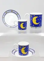 طقم فناجين موكا وقهوة مع صحون من سلسلة „Sun, Moon and Stars“ (أزرق) من Villeroy & Boch، من تصميم المصممة Paloma Picasso